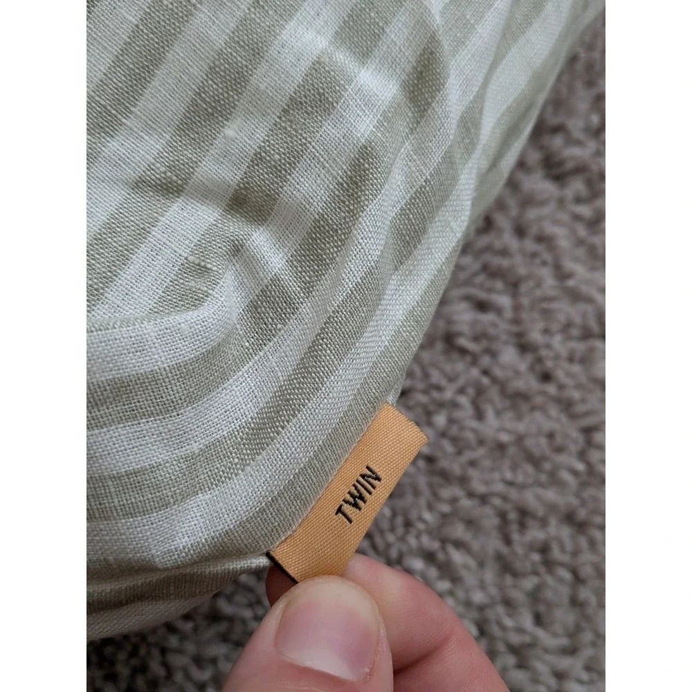Quince European Linen Sheet Set Willowleaf White Stripe Twin + Flat Sheet NWOT